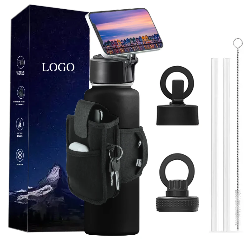 Custom Logo 64oz 32oz Sports Gym termo Eco-friendly Insulated Stainless Steel 12oz 16oz 18oz 40oz Water Bottle with 3 lids