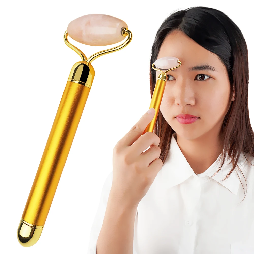 100% Natural Rose Quartz Electric Jade Roller Facial Massager for Face Massage