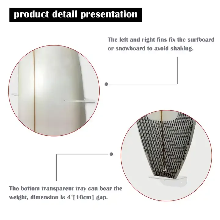 Clear Acrylic Surf Board Rack Surfboard Wall Mount Rack Surfboard Skate Display Stand