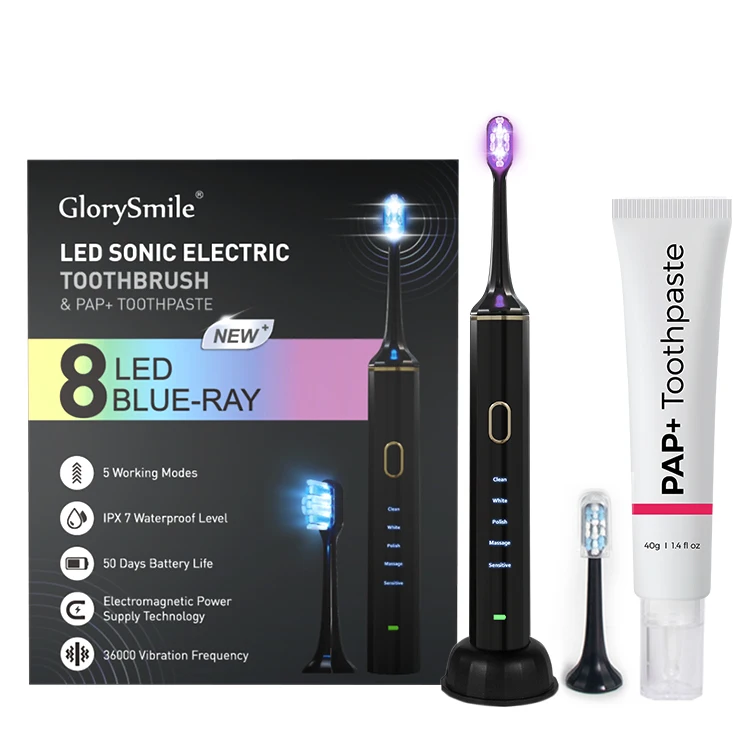 Wholesale Logo Oral Care Professional Teeth Whitening Blue Led Sonic Electric Smart Toothbrush Sets