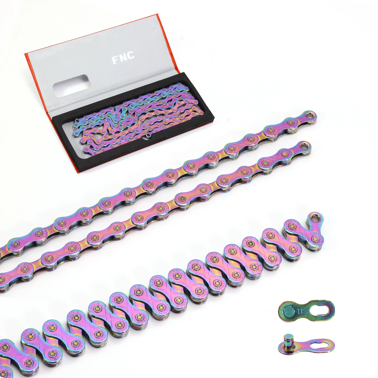 High quality FNC 11 speed rainbow rust proof stainless steel non hollow road mountain bike chain