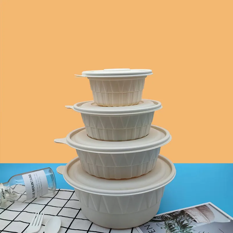 Corn Starch Disposable Soup Bowl Noodles Takeaway CornStarch Round Food Container Hot Soup Bowls With Lids
