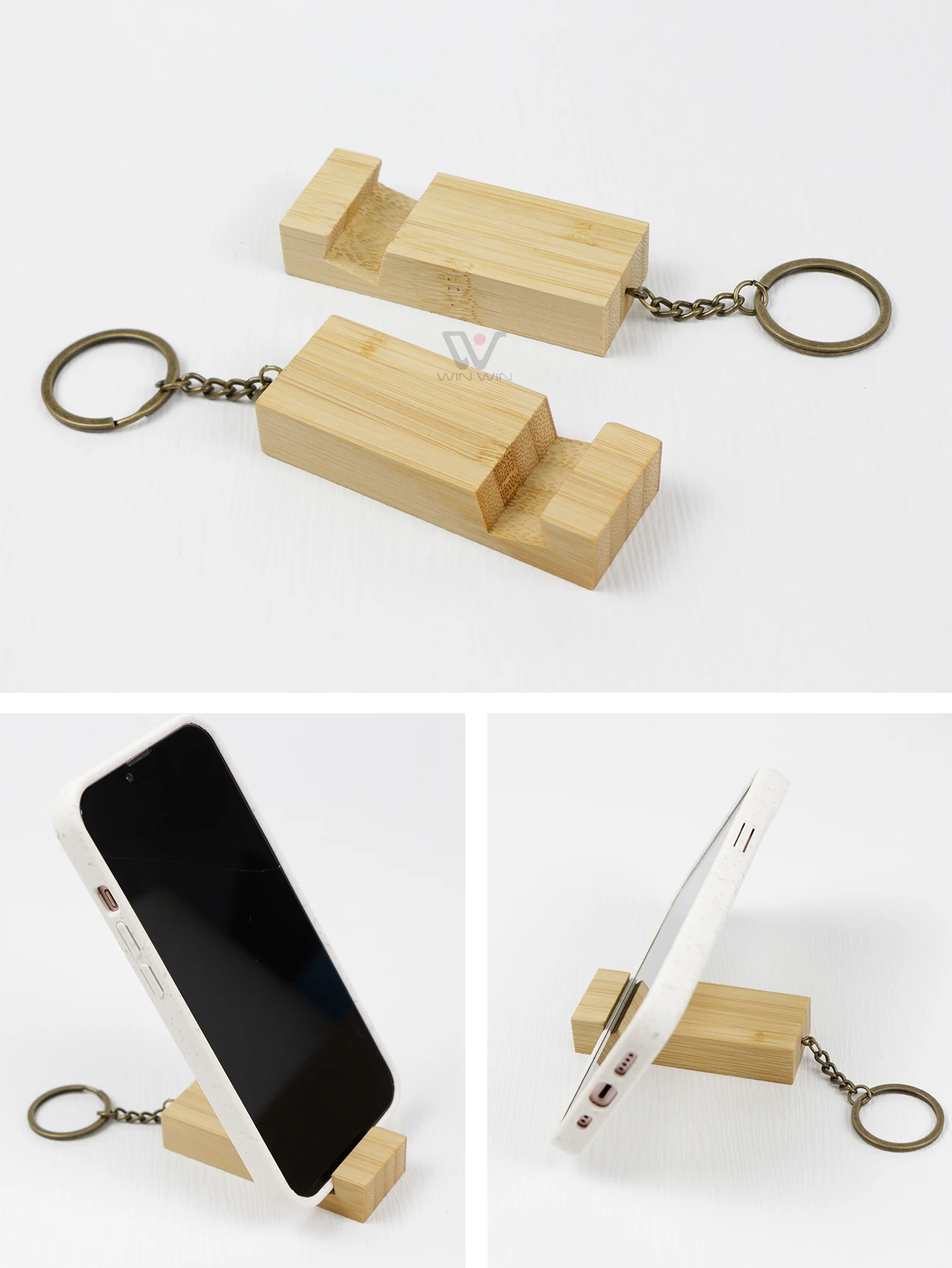 Promotional  Gift Key Chain Wood Keychain Phone Holder  Rectangle Wooden Key Ring  Cell Phone Stand Base