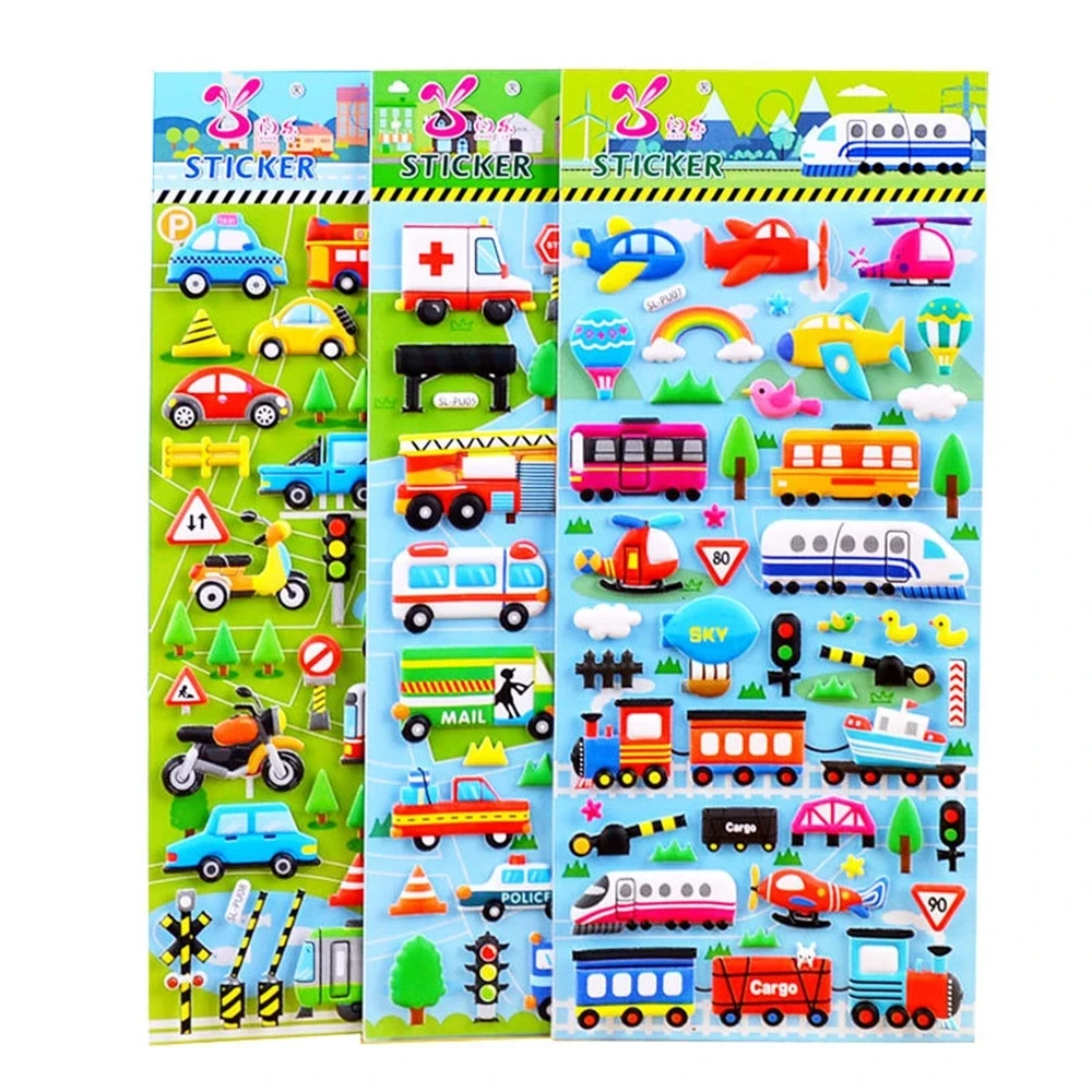 Custom Children Cartoon Car Sticker Toy Puffy Sticky 3D Car Truck Bubble Sticky