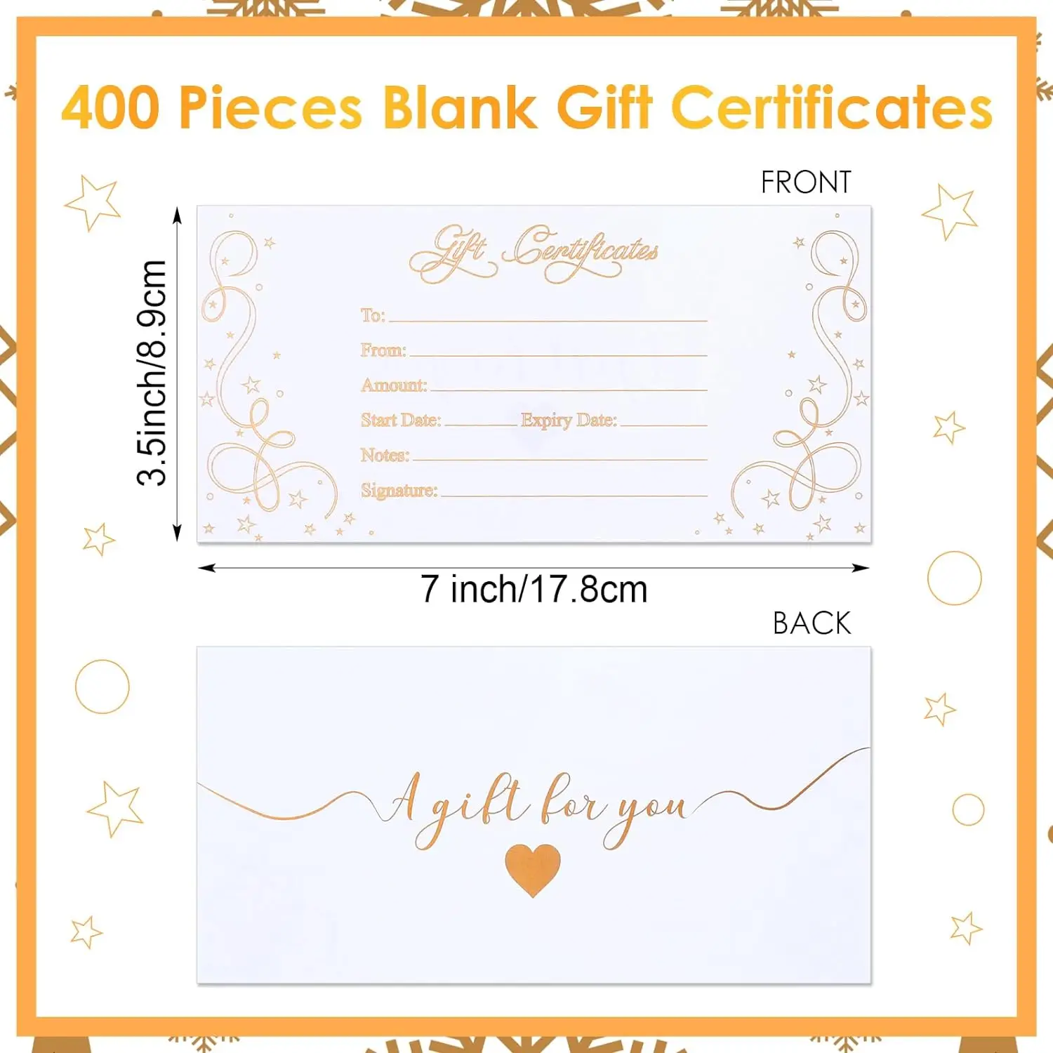 Gold Foil Present Cards Vouchers Spa Beauty Salon Gift Certificate Cards Blank Coupon Card for Business