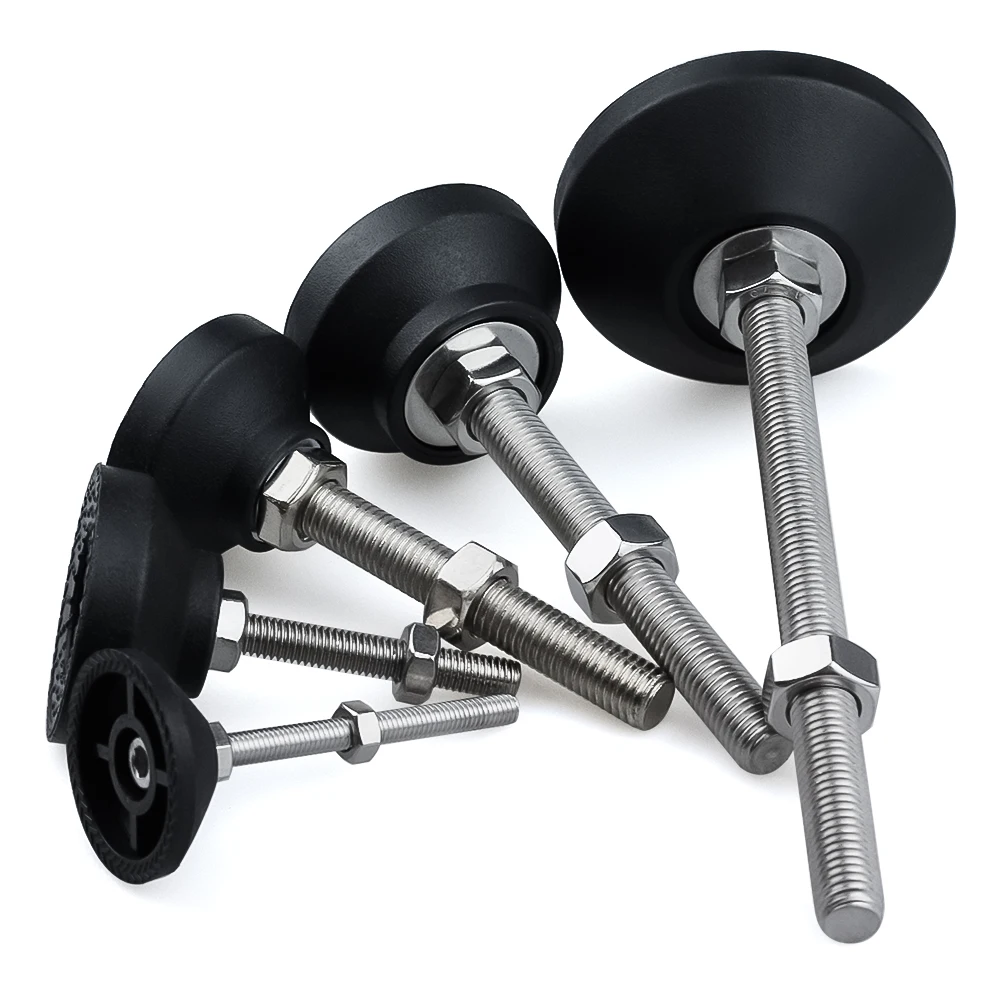 China manufacturers 60D M8/M10 Stainless Steel self Adjustable Leveling Mounts Feet Cabinet With Nylon Base  for T SLOT PROFILE