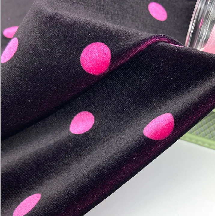 NO moq custom digital print polyester lycra velvet fabric,dots print polyester velvet fabric for dress