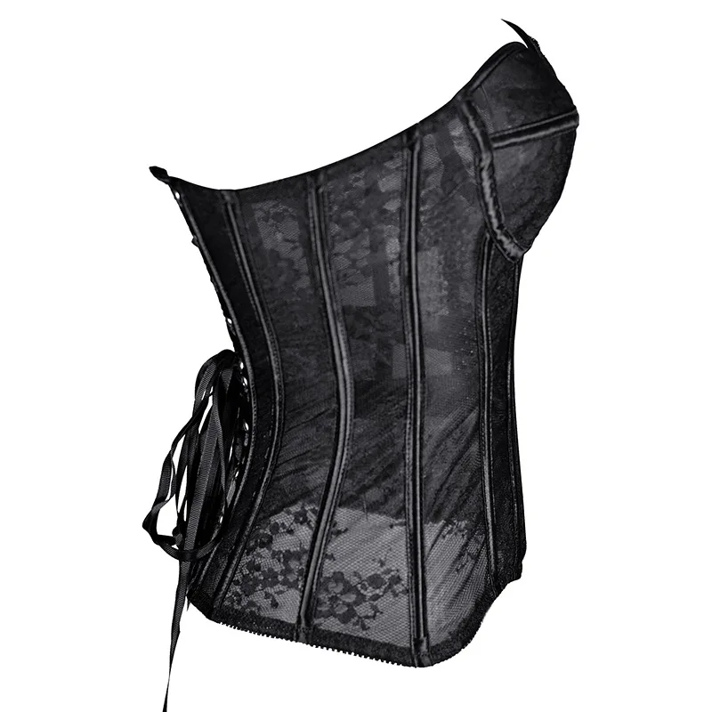 Lace Up Slimming Corsets and Bustiers Body Shaper See-through Overbust Corset Crop