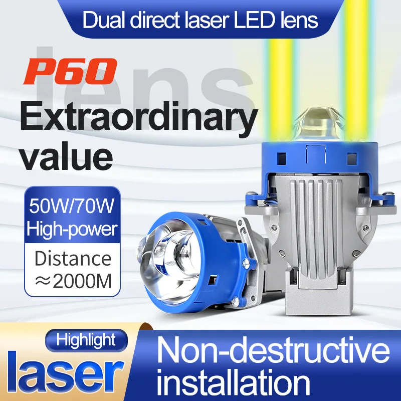 Xenplus New P60 Bi Projector Laser LED Headlight 3.0 Inch 12V 50W Low Beam 70W High Beam 8000lm Built-in Driver Ip68