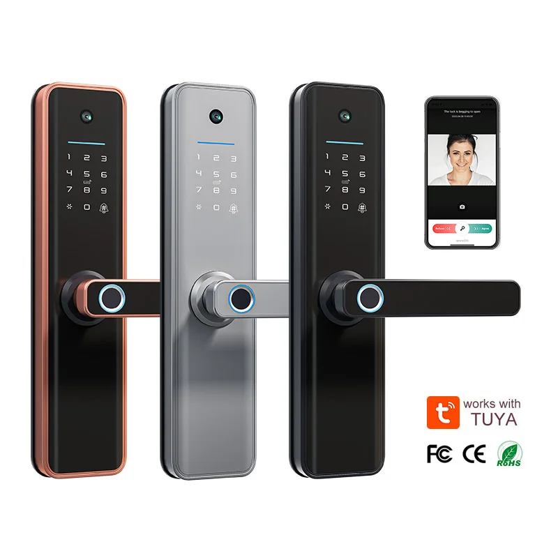 Waterproof And Anti-Theft Wifi Tuya Ttlock Built in camera Card Digital Bedroom Door Locks Security Smart Door Lock