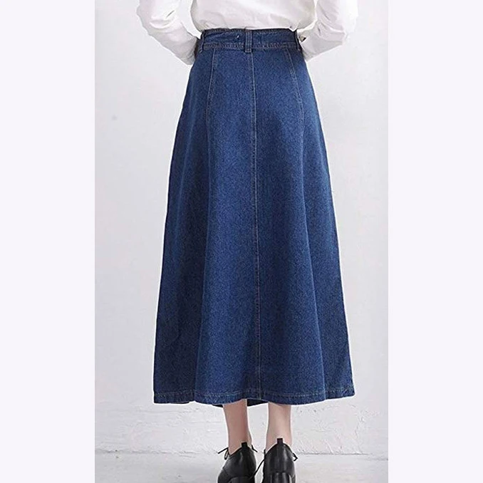 Vintage plus size dress skirts denim maxi skirt for ladies