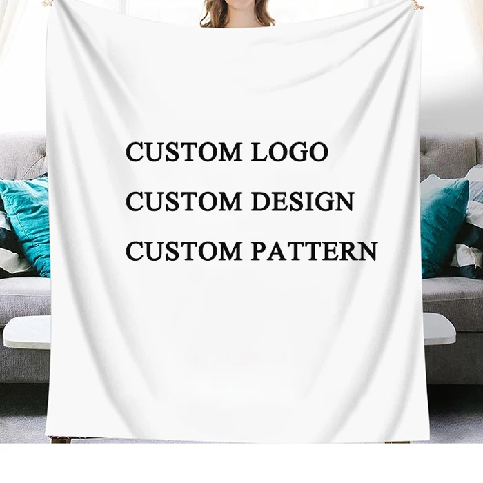 OEM Personalized Customized logo Design Blank Fleece Printed 3D Photo Digital Printing White Sublimation Custom Blanket