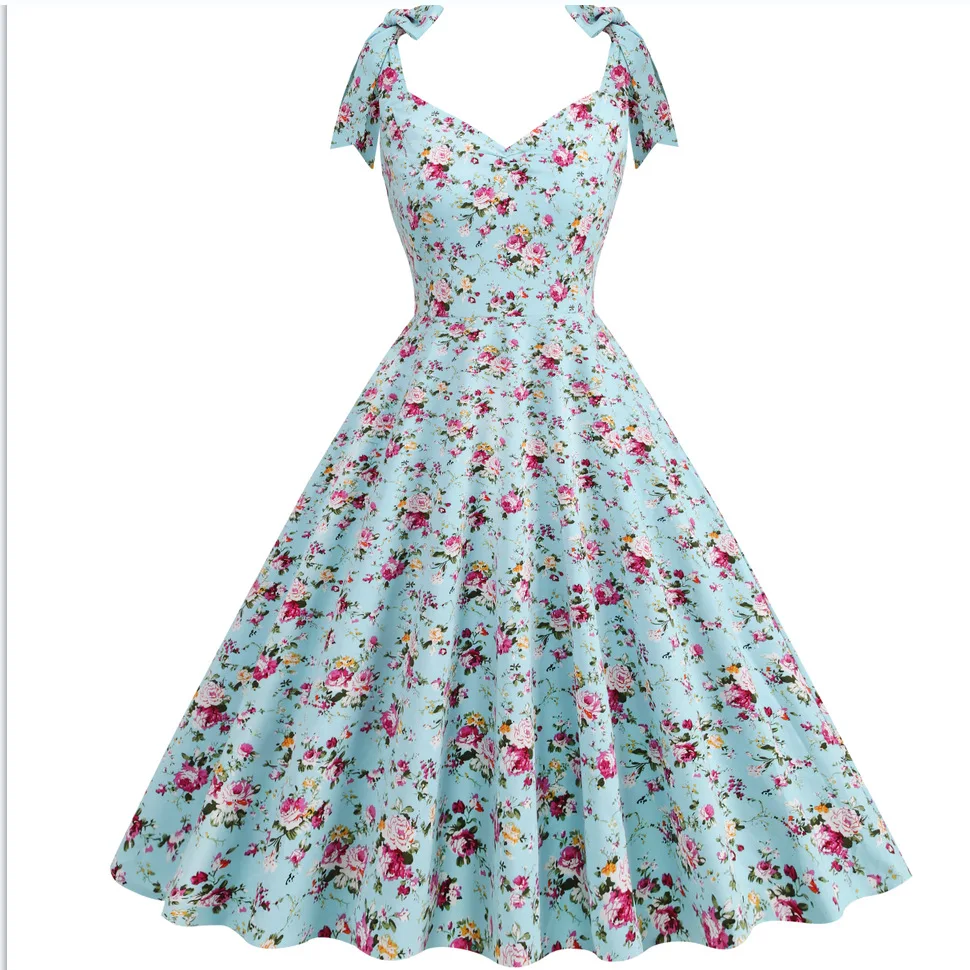 Mother Daughter Summer Cotton Midi Party Dress  Sleeveless Straps Vintage Rockabilly Dress for women girls