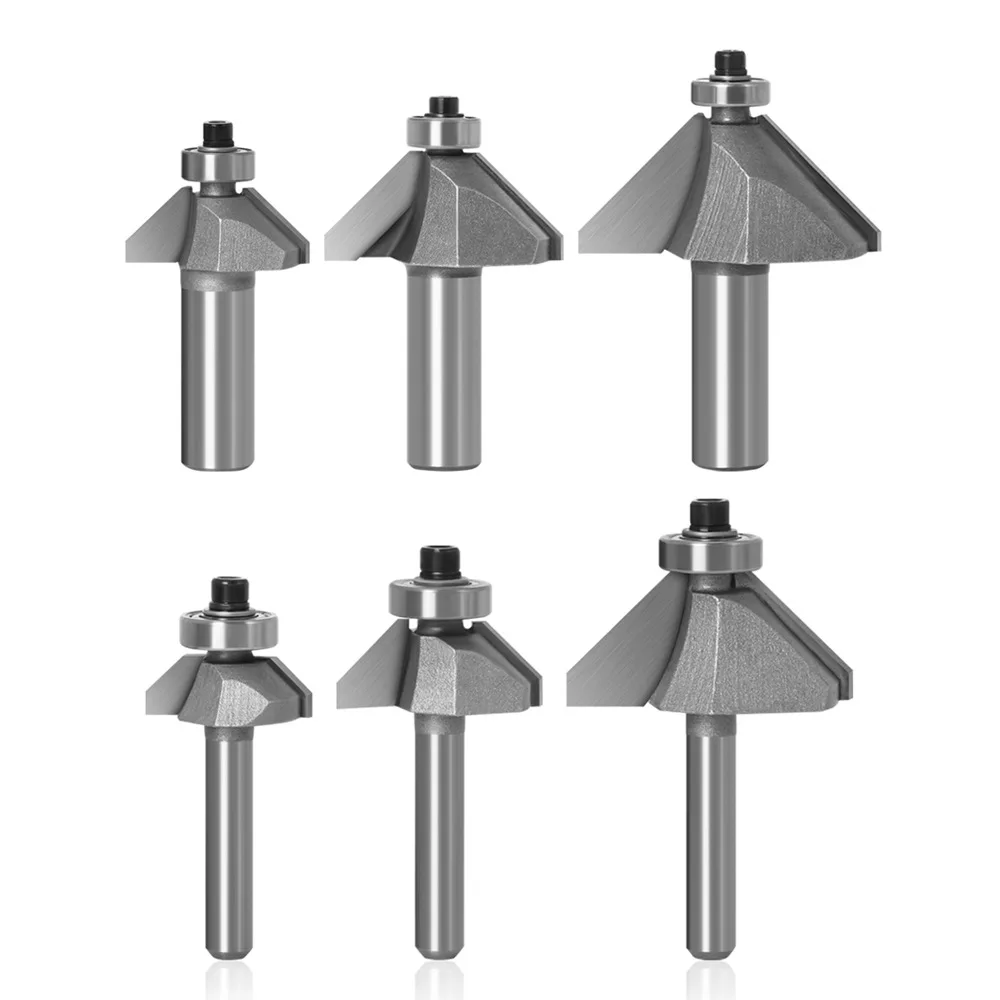 45 Degree Bevel Edge Forming Chamfer Router Bits with Bearing Chamfering CNC Wood Cutting Tools Woodworking Milling Cutter