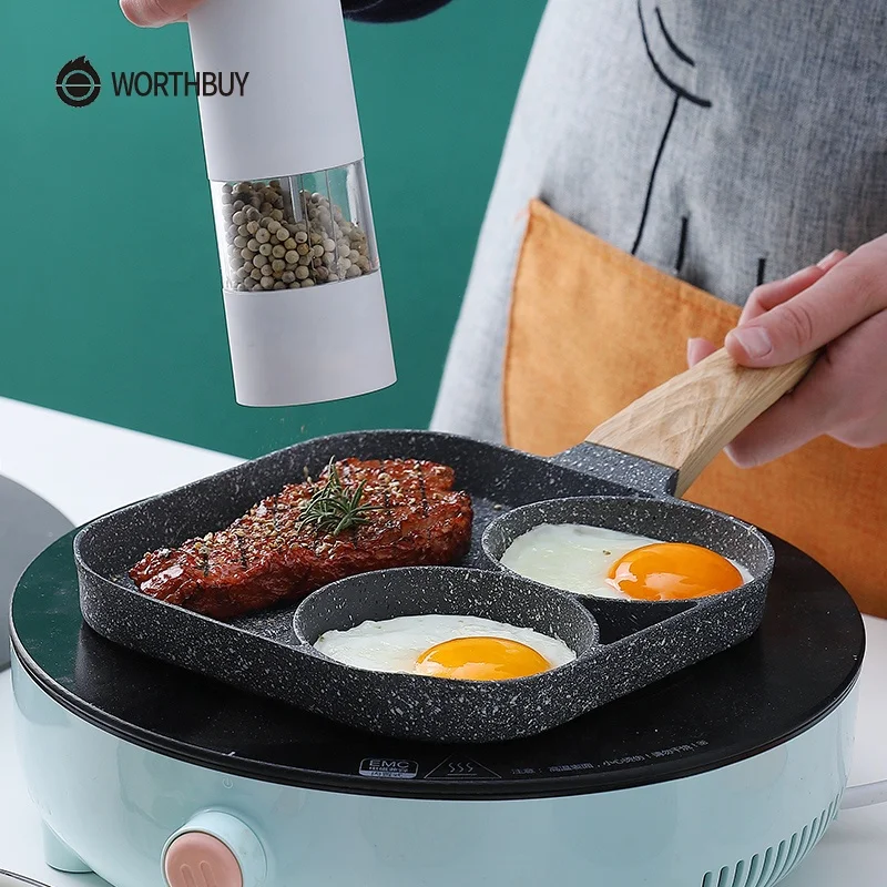 WORTHBUY Multifunctional Frying Pan With Four-Hole Non-Stick Saucepan For Breakfast Maker Omelet Steak Egg Pancake Pan Cookware