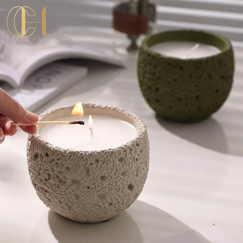 C&H 2024 Modern Cement Candle Holder Custom Logo Luxury Concrete Candle Vessels Jar For Home Decor