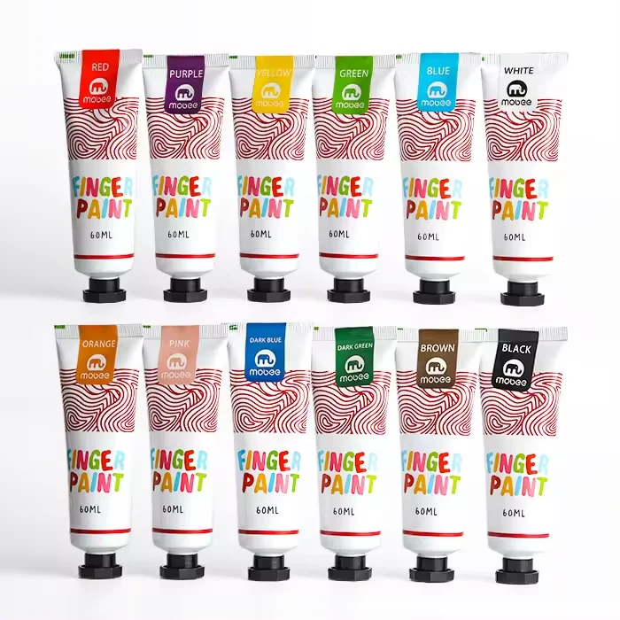 New Design Non-toxic Washable 12 Colors 60 ml Finger Paint Set With Sponge Brush for Bath Paint