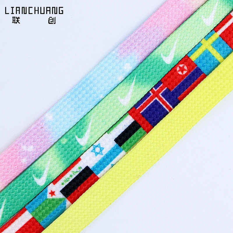 Custom Printed Logo Wide Sublimation Shoes Lace Polyester Flat Colorful Shoelace For Sneakers And Shoes