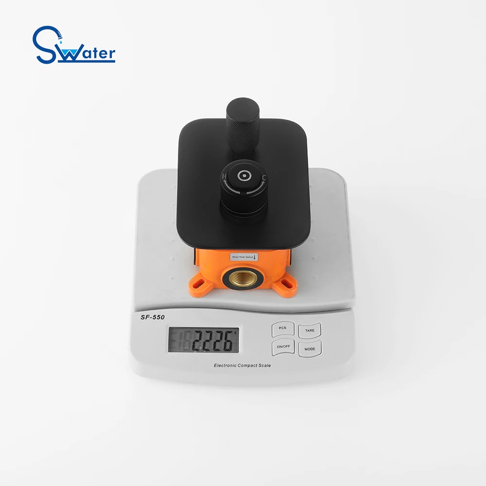 
SWATER S02 thermostatic in wall faucet luxury bath bathroom rain shower set, black hot and cold stainless steel no sliding bar 