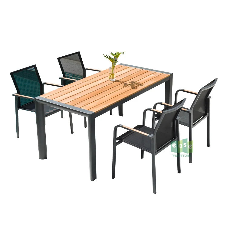 (E1204 + E9938) Алюминиевая уличная мебель для сада, патио, Обеденный набор, 1 стол, 4 стулья