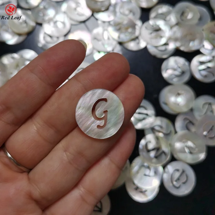 Redleaf Jewelry custom wholesale 26 English Letters Hollow Carved Natural White Mother Of Pearl Shell for Jewelry