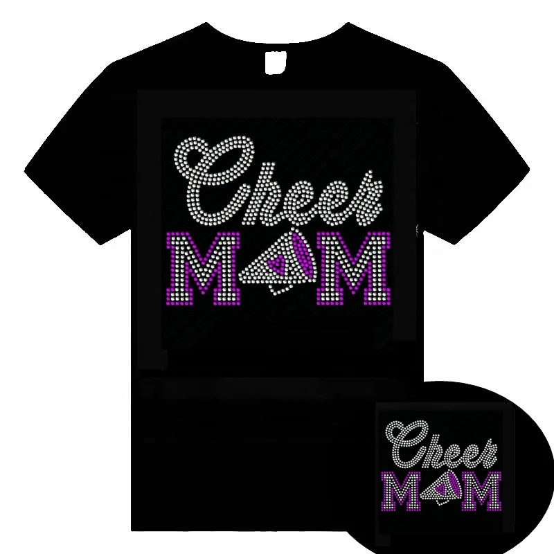 Various Color Cheer Mom Rhinestone Transfer Hot fix MOM with Megaphone Rhinestone Iron On Transfer Design Motif r Ready to Press