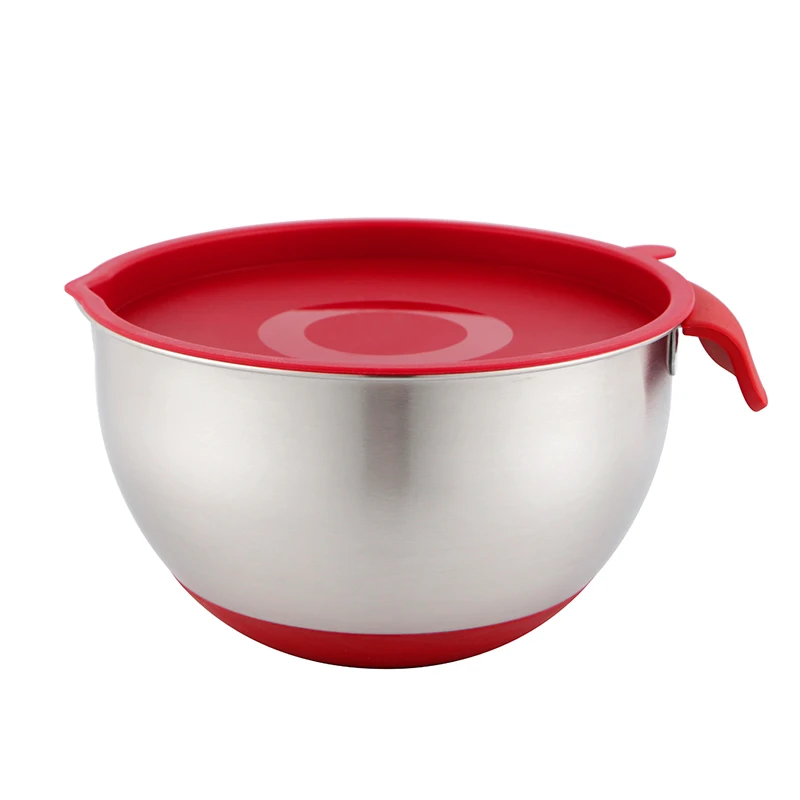 Classic Non Slip Stainless Steel Mixing Bowl Empire Red with Soft Wide Handle for Easy Pour Spout