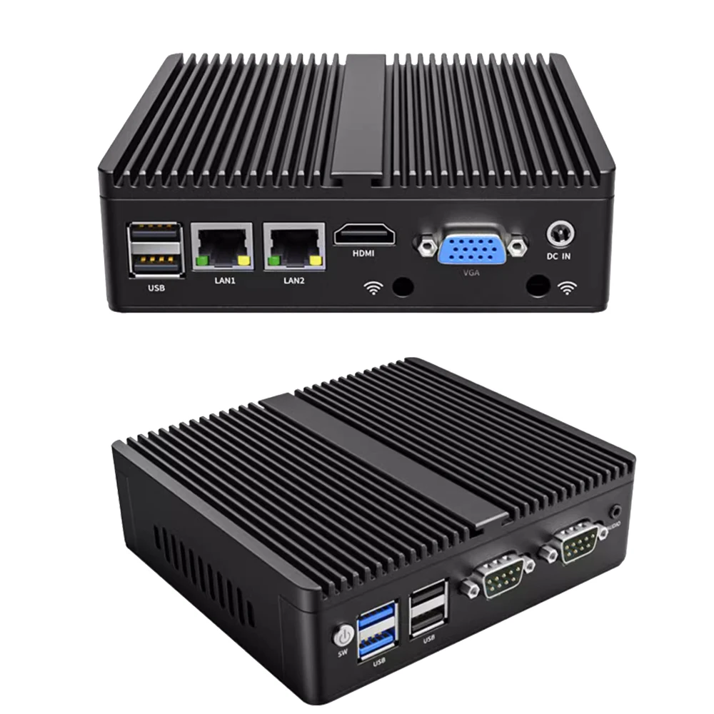 Fanless Industrial Mini pc j4125 N2840 N4000 J1900 Dual LAN Dual RS232 Win10/11 Pro Linux Ubuntu WIFI Desktop Computer Home pc