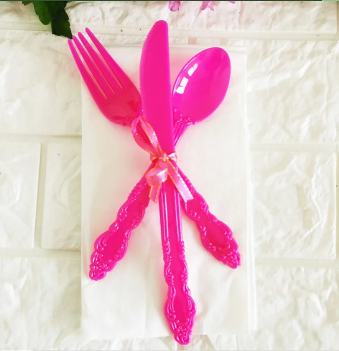 Plastic Disposable Dinnerware Set Cutlery Set Colorful  Knife/Fork/Spoon/Napkin 20cm