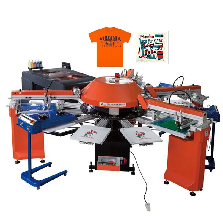 4 10 Color Rotary Slik Screen Printing T-Shirts Machine Multi-Functional Single Station Rotary Printing Machine For T-Shirts