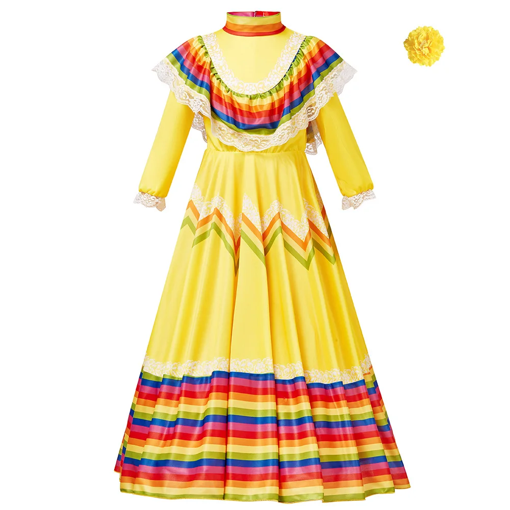 Various Colors Kids Carnival Party Swing Dress Little Girl Fancy Mexican Cinco De Mayo Fiesta Dress