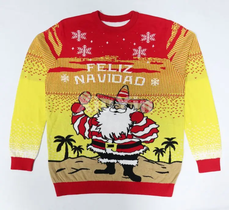 
2021 new ugly Christmas sweater seasonal knit pullover and party costume Mexican style 