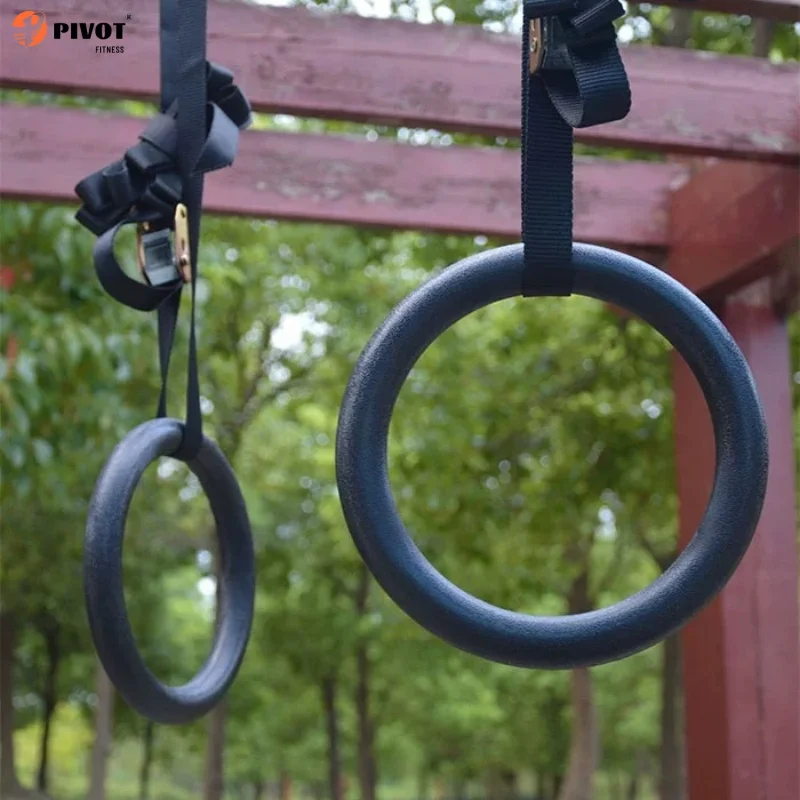 Hot Selling Fitness Workout Pull Ups and Dips Exercise ABS Gymnastic Rings Set with Nylon Straps for Commercial Use