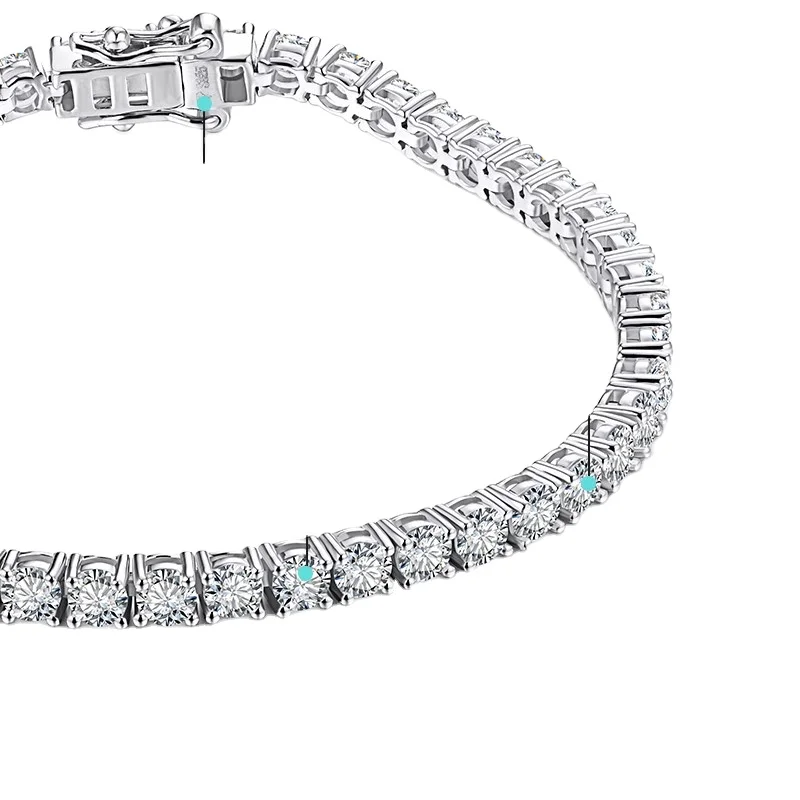 Fashion Jewelry D Color Pass Diamond Tester GRC Round Cut White Gold Plated 925 Silver Moissanite Tennis Bracelet for Women