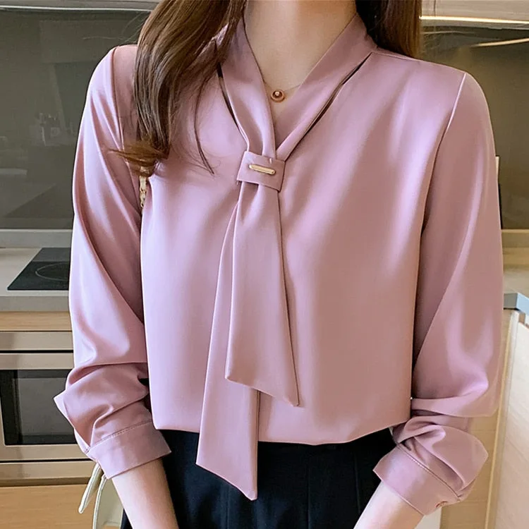Satin Blusas Vestidos De Fiesta Largos Elegantes Y Office Wear V Neck Long Raglan Sleeves Women Blouses And Shirts For Women