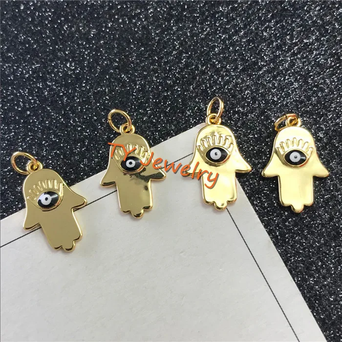 CZ Micro Pave Evil Eye on Hamsa Hand Pendant/Charm, Lucky eye Cubic Zirconia Pendant