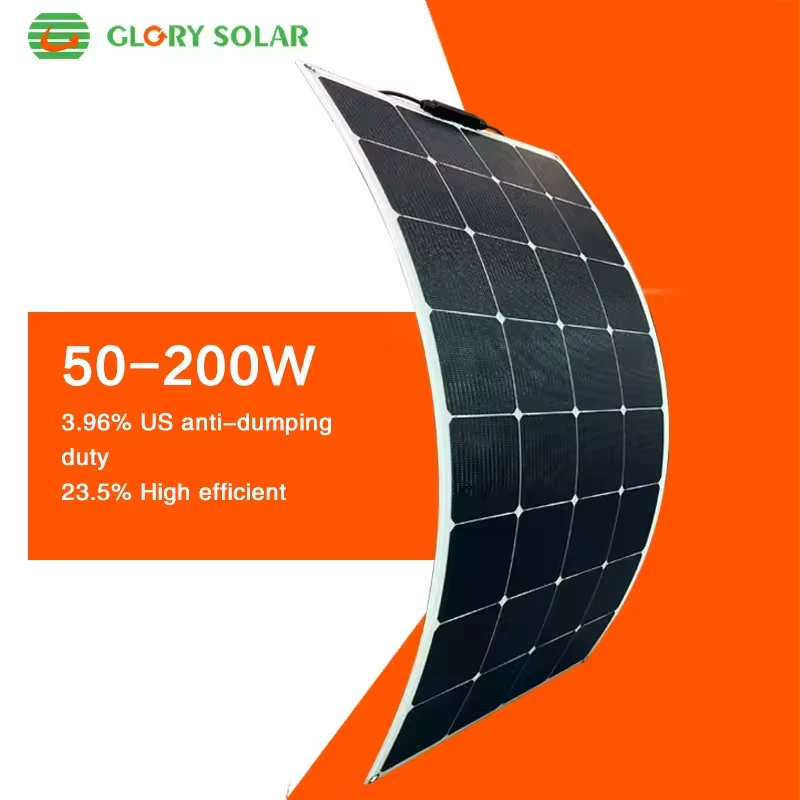 Glory Solar OEM Sunpower 100W 18V Flexible Solar Panel For Rv Boat Cabin Tent Or Any Irregular Surface Roof System