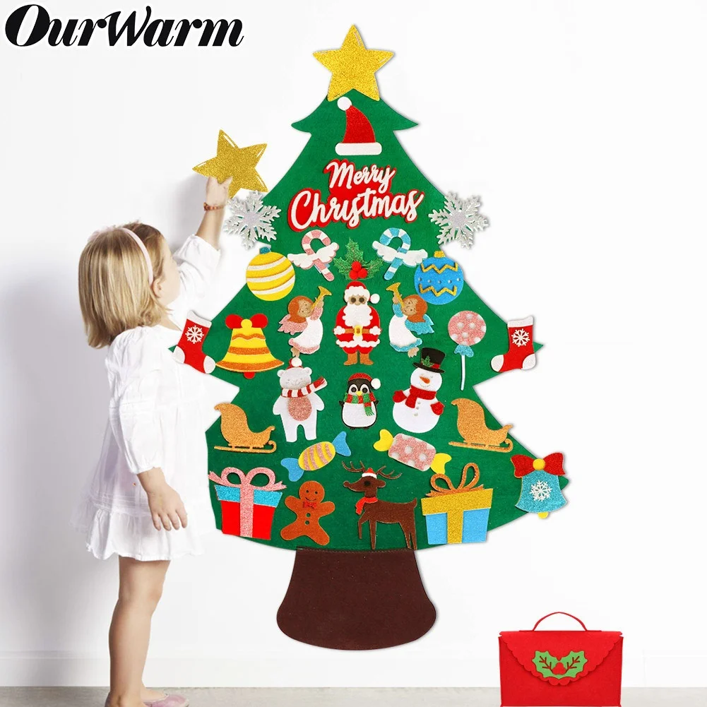 OurWarm Christmas Decoration Supplies 30Pcs Ornaments Glitter Felt Xmas Tree Set Kids DIY Felt Christmas Tree