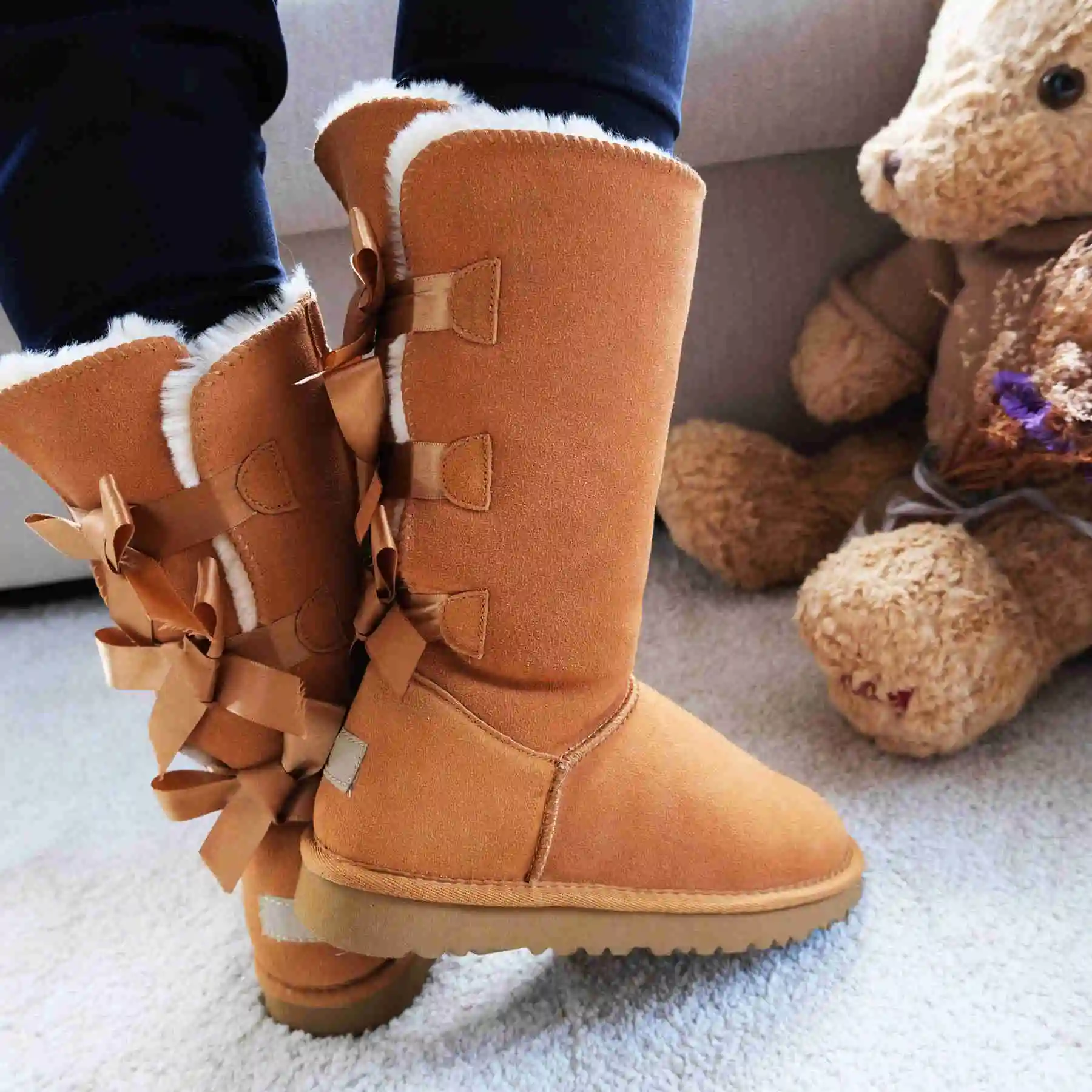 Designer Snow Boot Custom Logo Fashionable Winter Ladiy Women Snow Boots With Bow