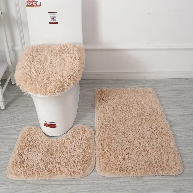 High Quality Soft Modern Non-slip Bottom Different Color Toilet Bath Floor Mat Rug 3 Pieces Bathroom Carpet Set