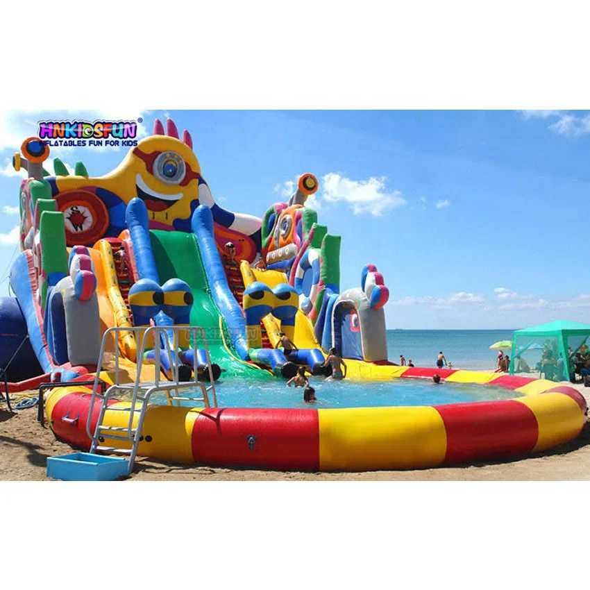 Outdoor Ground Inflatable Water Park With Big Pool Slide Land Inflatable Aqua Park Fun Amusement Park