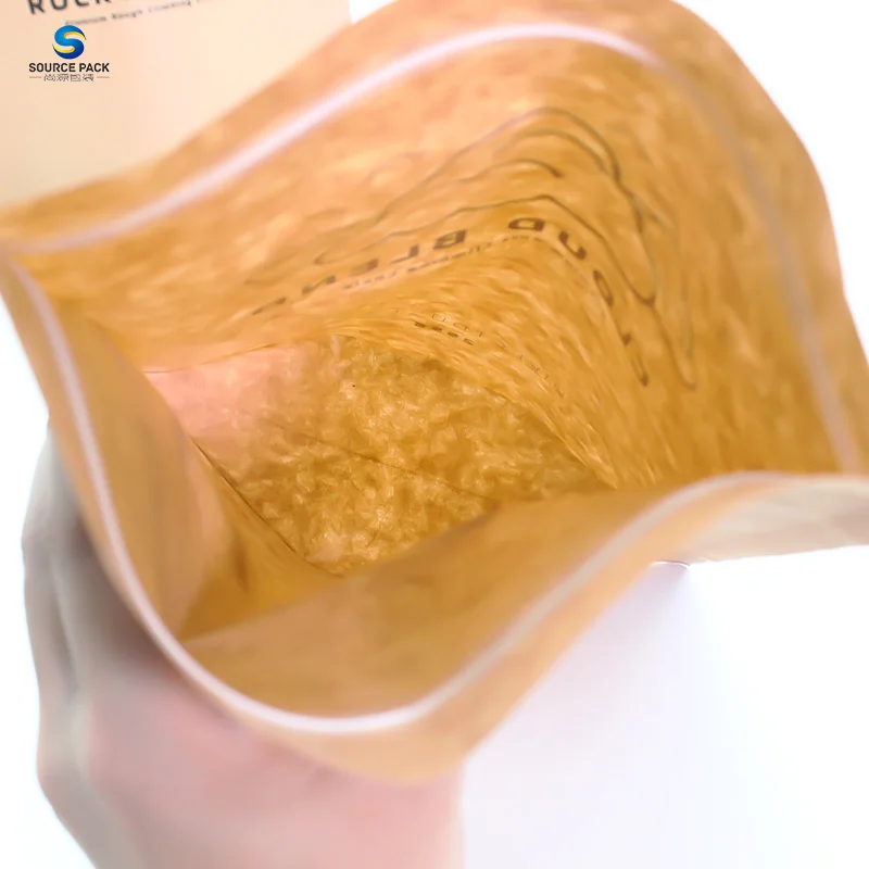Eco Friendly Seed Nut Dried Fruit Snack Powder Doypack Ziplock Standing Pouch Food Packaging Kraft Paper Bag with Zipper