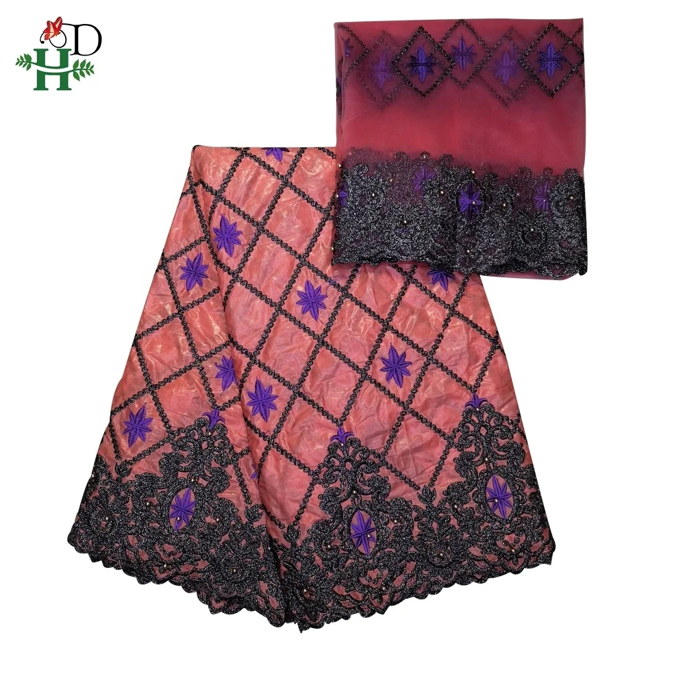 H & D Customization High quality 5+2 yards African embroidery French lace fabric Bazin brocade fabric