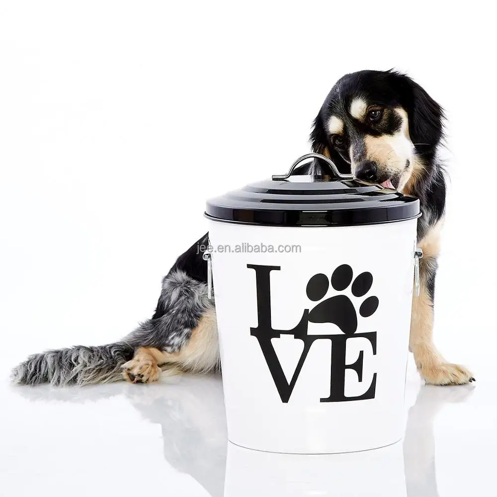 customized Galvanized Metal large capacity round Shape Pet Food Container Dog Food Storage box Pet Treat Jar With Lip