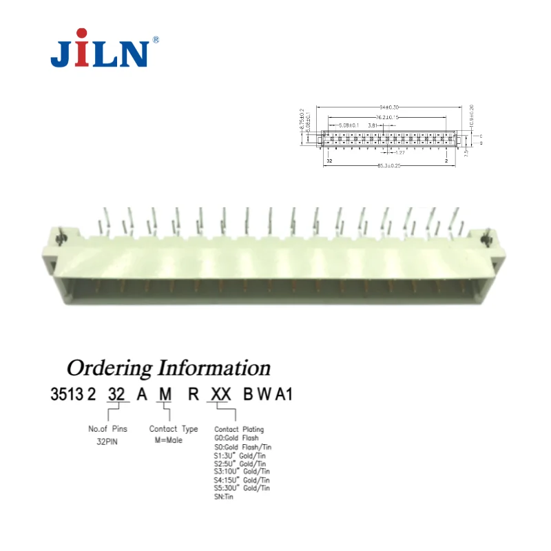 Euro Card Connector 5.08mm pitch High Current Right angle male with harpoon 32P DIN 41612 eurocard electronic socket