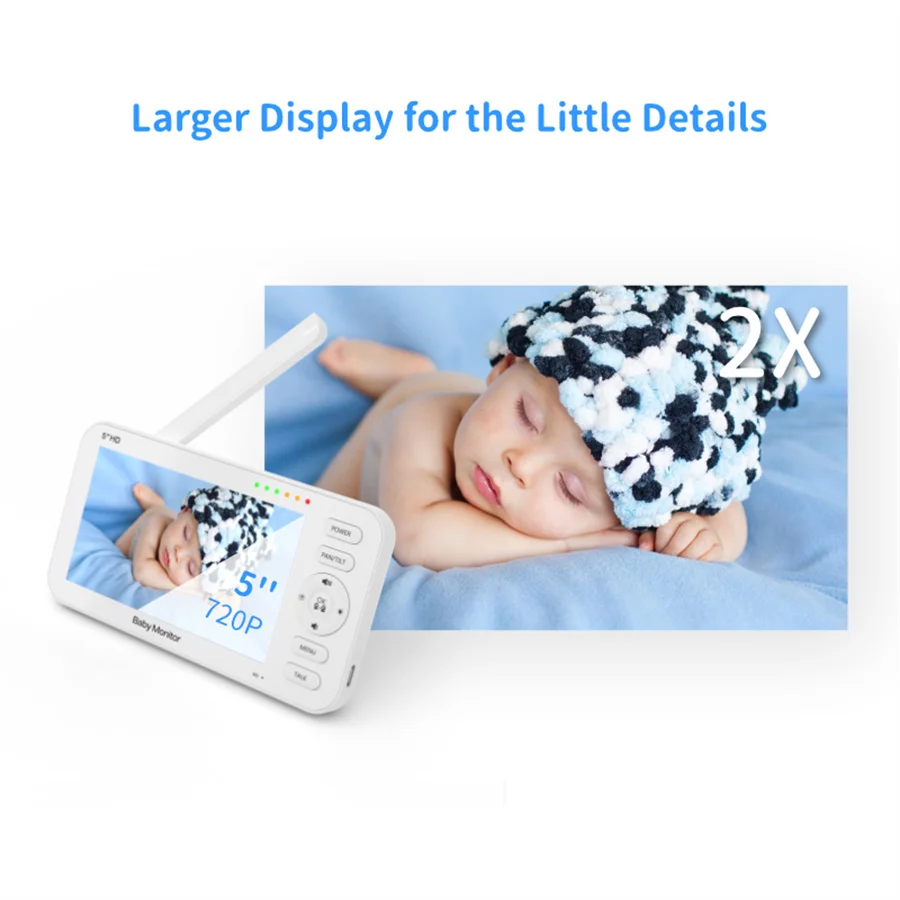 5,0 дюймов 720P HD ночное видение, 2х сторонняя связь Smart зум детский спальный монитор PTZ Видео няня