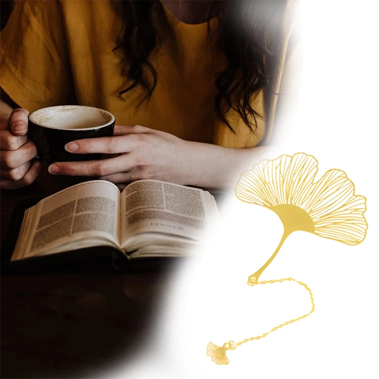 Promotional High Quality Metal Brass Or Zinc Alloy 24k Gold Plating Engraved Logo Hollowout Leaf Metal Bookmark