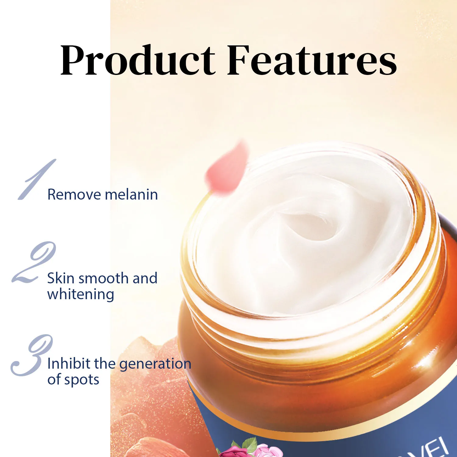 BAWEI Natural Skin Lightening Cream Rose Moisturizing Whitening Dark Spots Freckle Cream For Face and Body