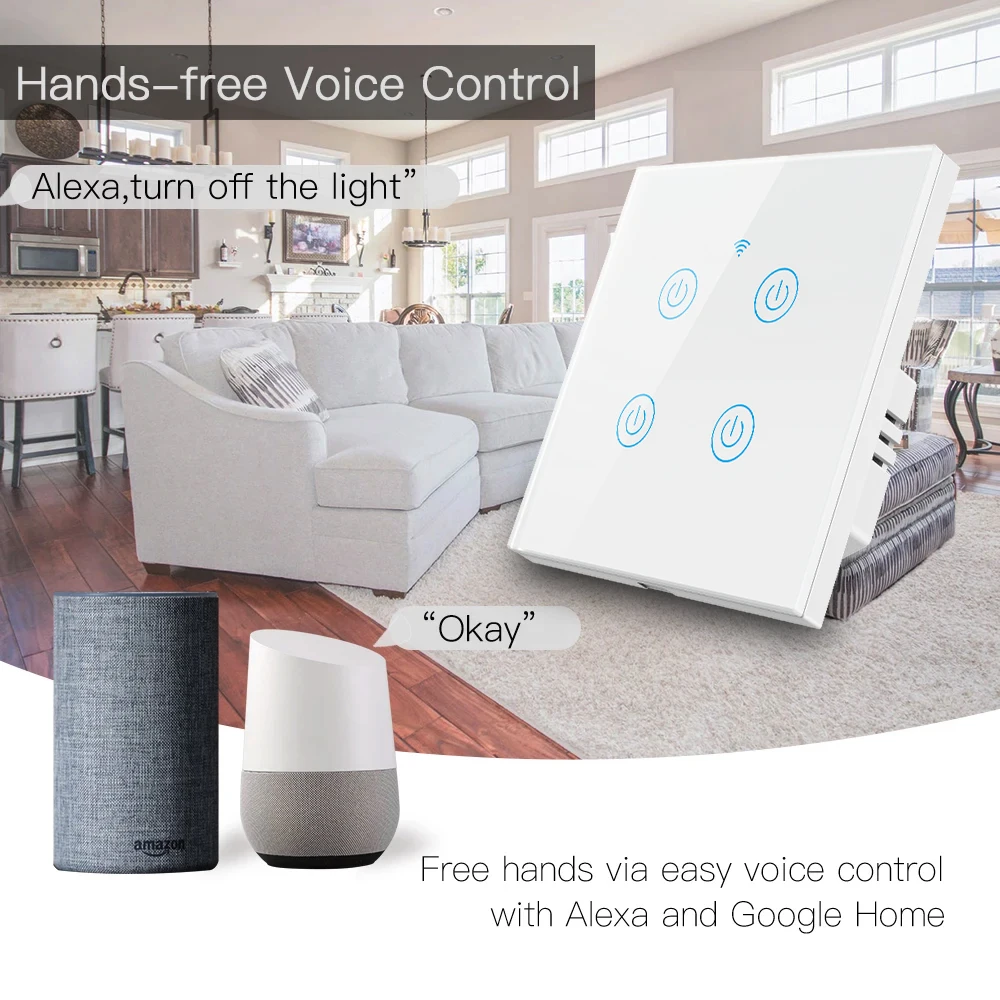Lifelibero Voice Control WiFi 600w Touch Panel Tempered Glass Smart Home Light Switch 3Gang For  Bedroom
