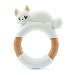 Wholesale Eco-friendly Non-toxic Panda Fox Wooden Ring Anti-eating Hand Wear-resistant Drop-resistant Baby Silicone Teether